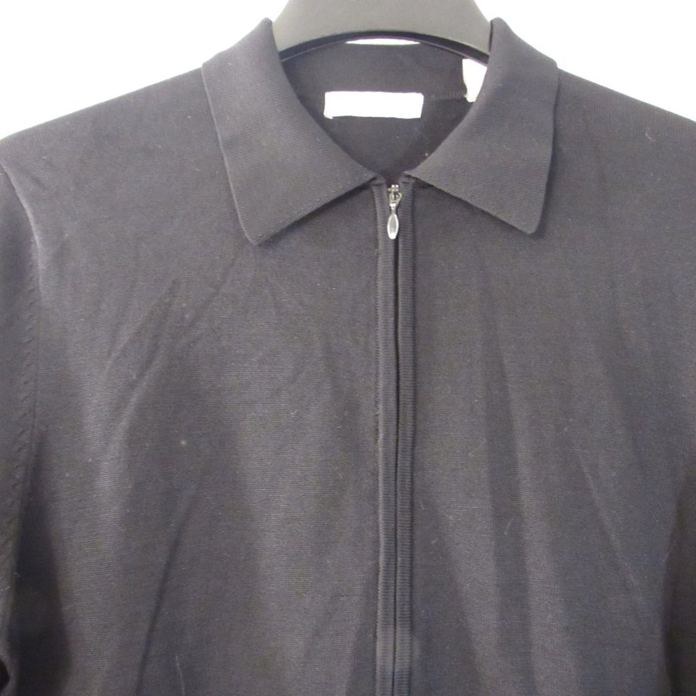Black Zip Front Silk Cardigan Sweater Sz L - Picture 2 of 6